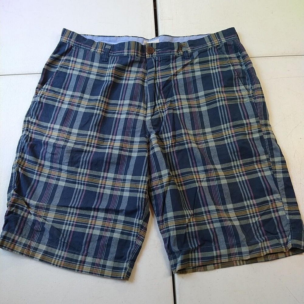 J Crew Bermuda Shorts Men W36 L10.5 Blue Plaid Cotton Preppy Beach Travel